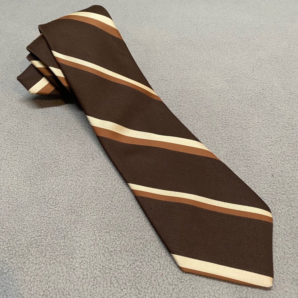 Brittania Necktie Vintage Striped Brown Tan Cream WPL 2555 3.5" Wide